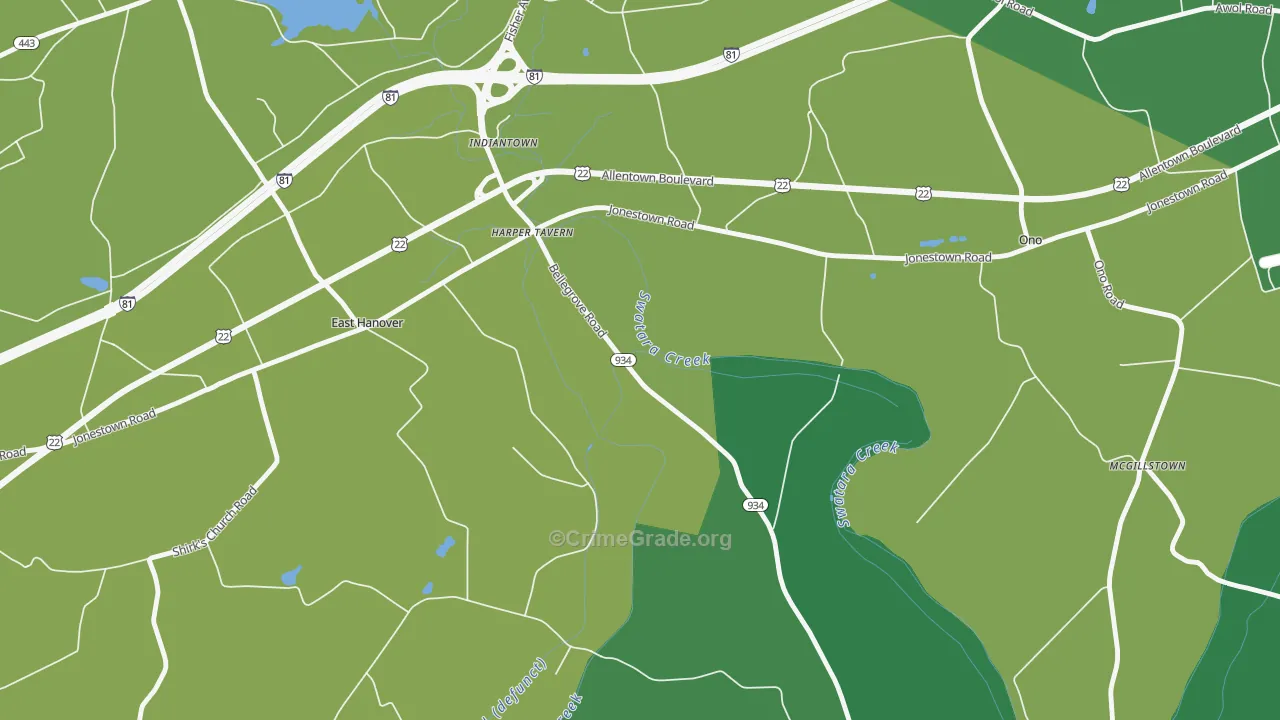 Harper Tavern, PA Map of Robbery Rates