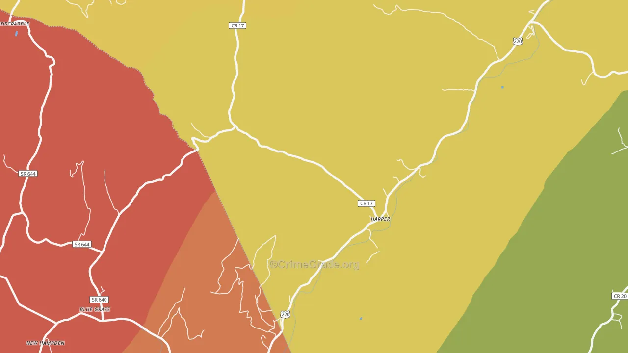 Harper, WV Map of Robbery Rates