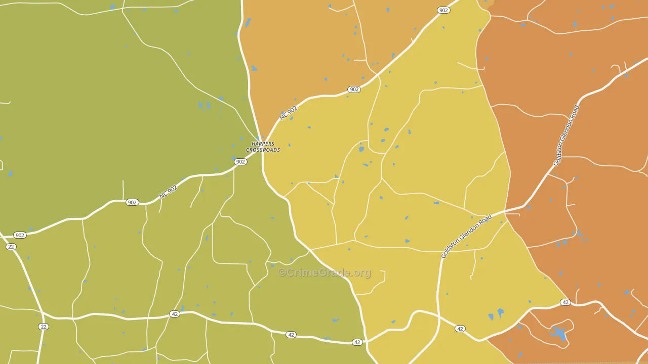 Harpers Crossroads, NC Map of Robbery Rates