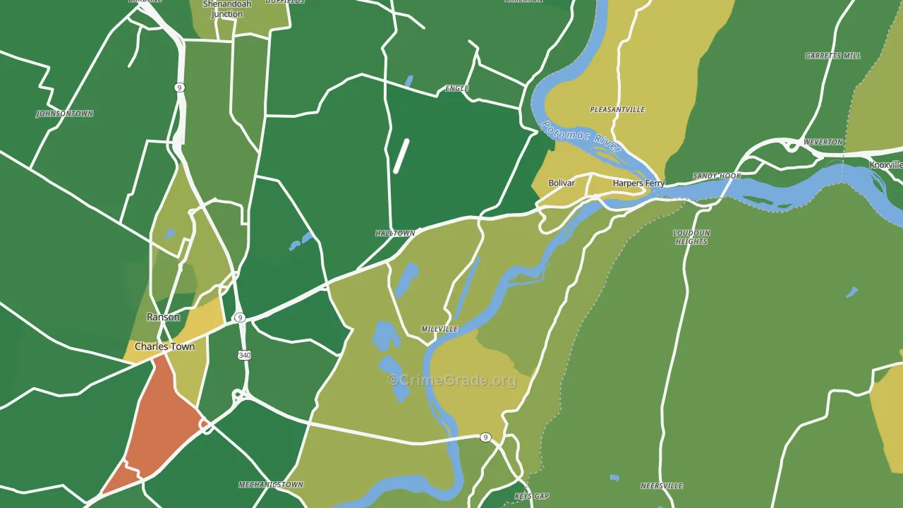 Harpers Ferry, WV Map of Robbery Rates