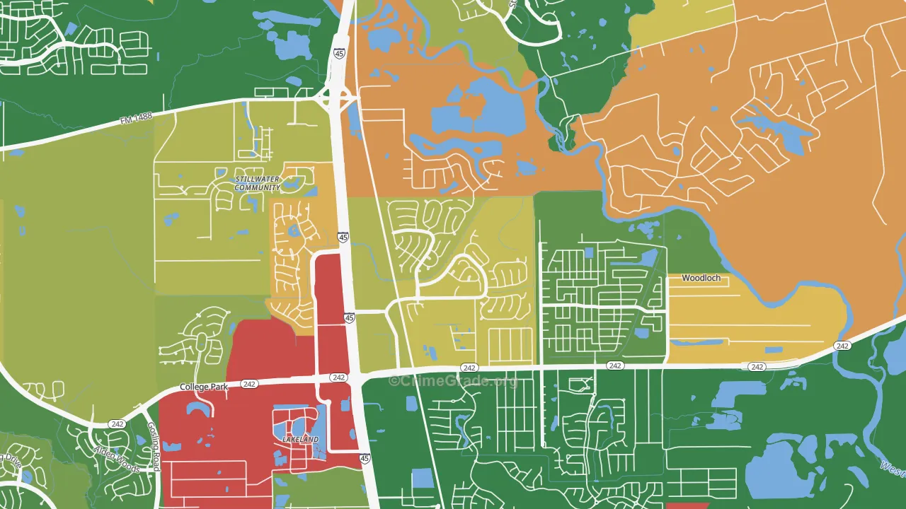 Harper's Landing, Conroe, TX Map of Robbery Rates