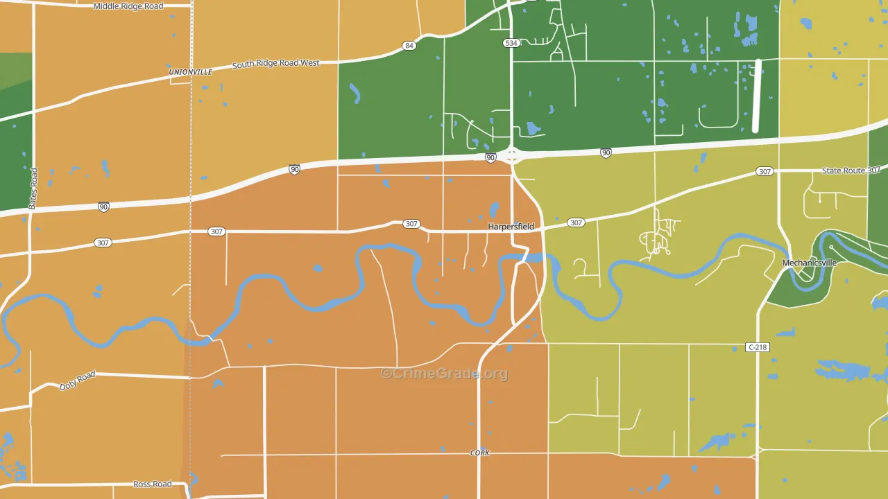 Harpersfield, OH Map of Robbery Rates