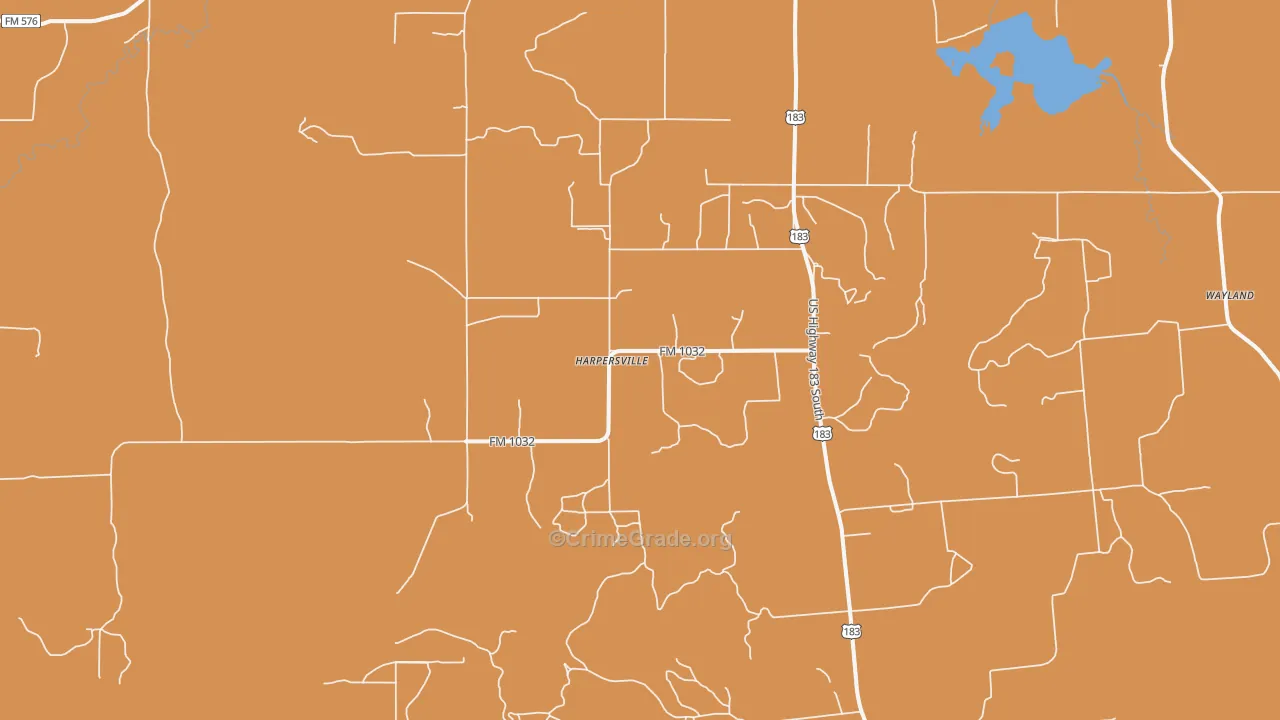 Harpersville, TX Map of Robbery Rates