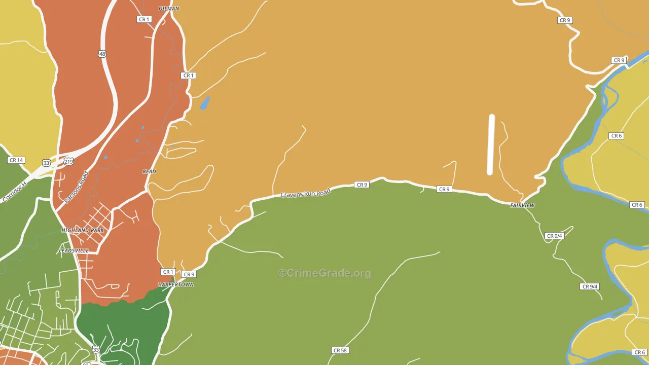 Harpertown, WV Map of Robbery Rates