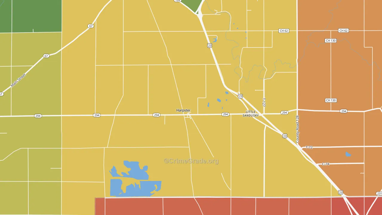 Harpster, OH Map of Robbery Rates