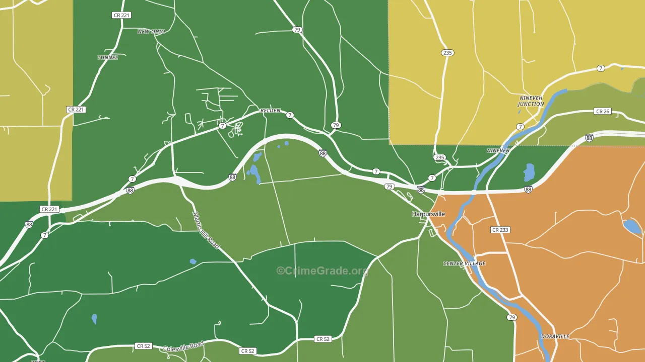 Harpursville, NY Map of Robbery Rates