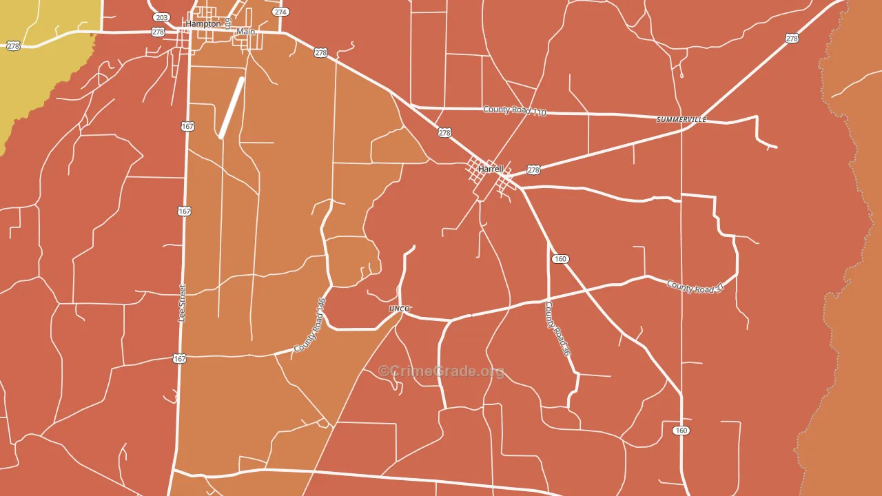 Harrell, AR Map of Robbery Rates