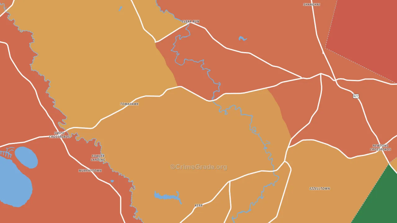 Harrells, NC Map of Robbery Rates