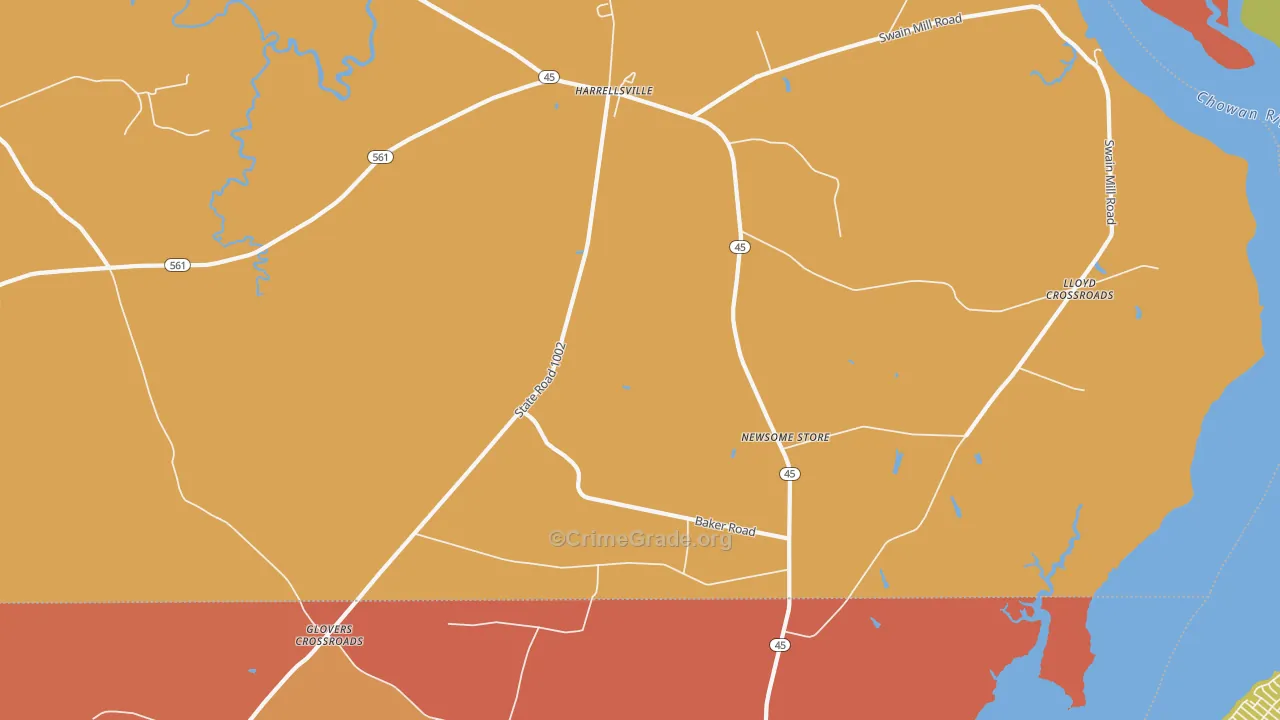 Harrellsville, NC Map of Robbery Rates