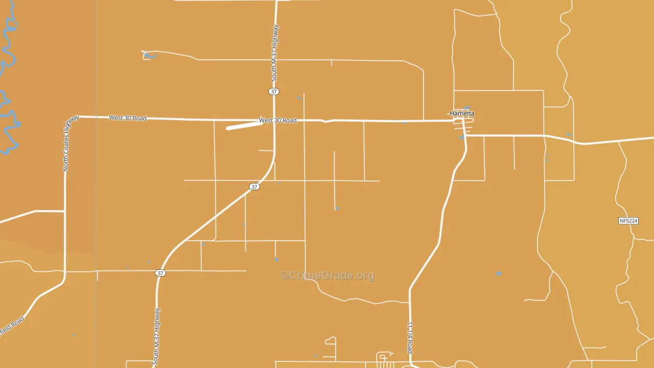 Harrietta, MI Map of Robbery Rates