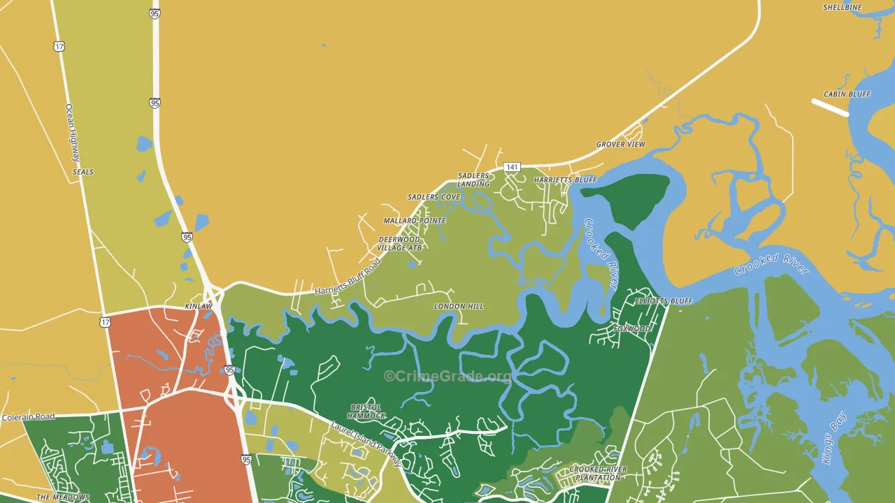 Harrietts Bluff, GA Map of Robbery Rates