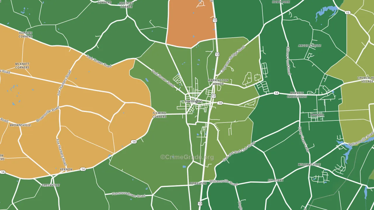 Harrington, DE Map of Robbery Rates