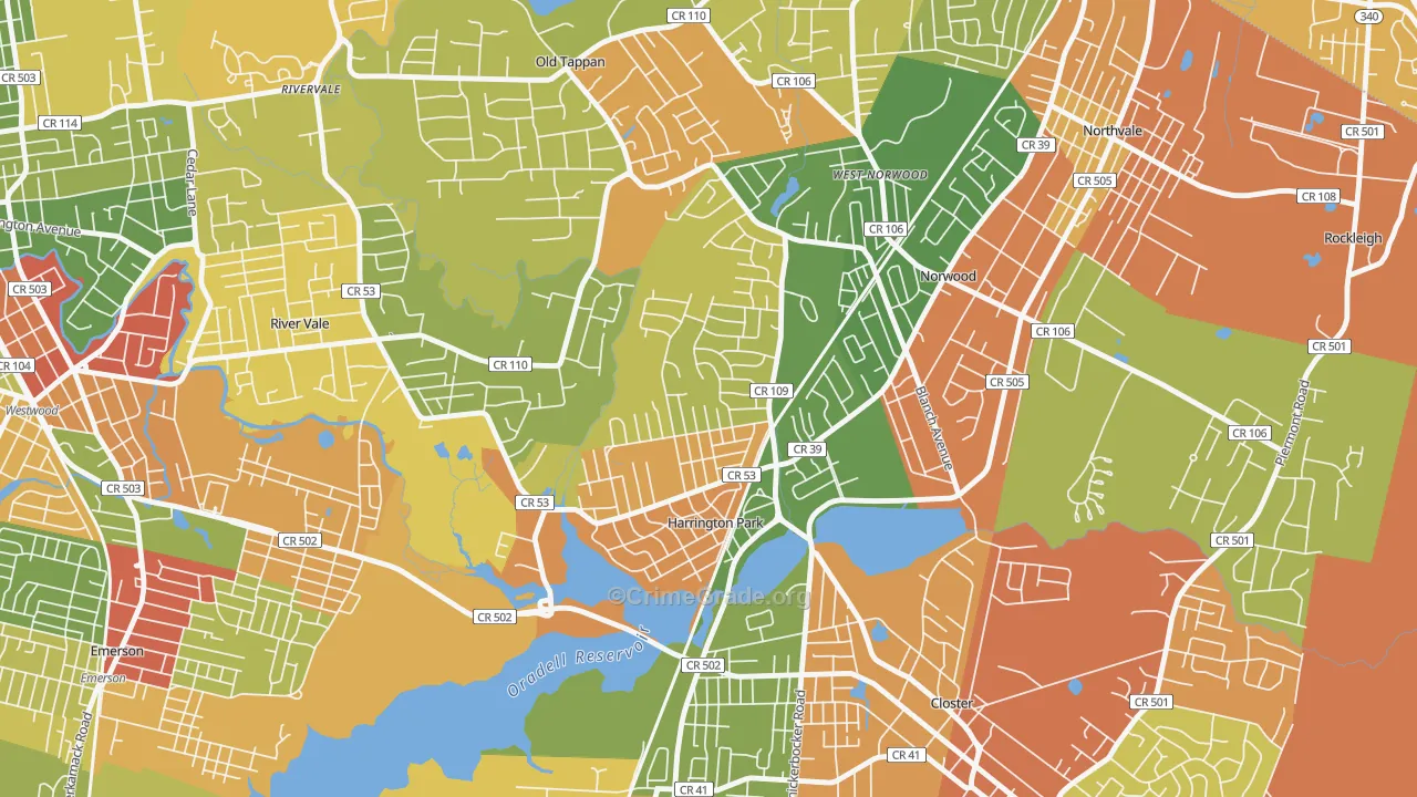 Harrington Park, NJ Map of Robbery Rates