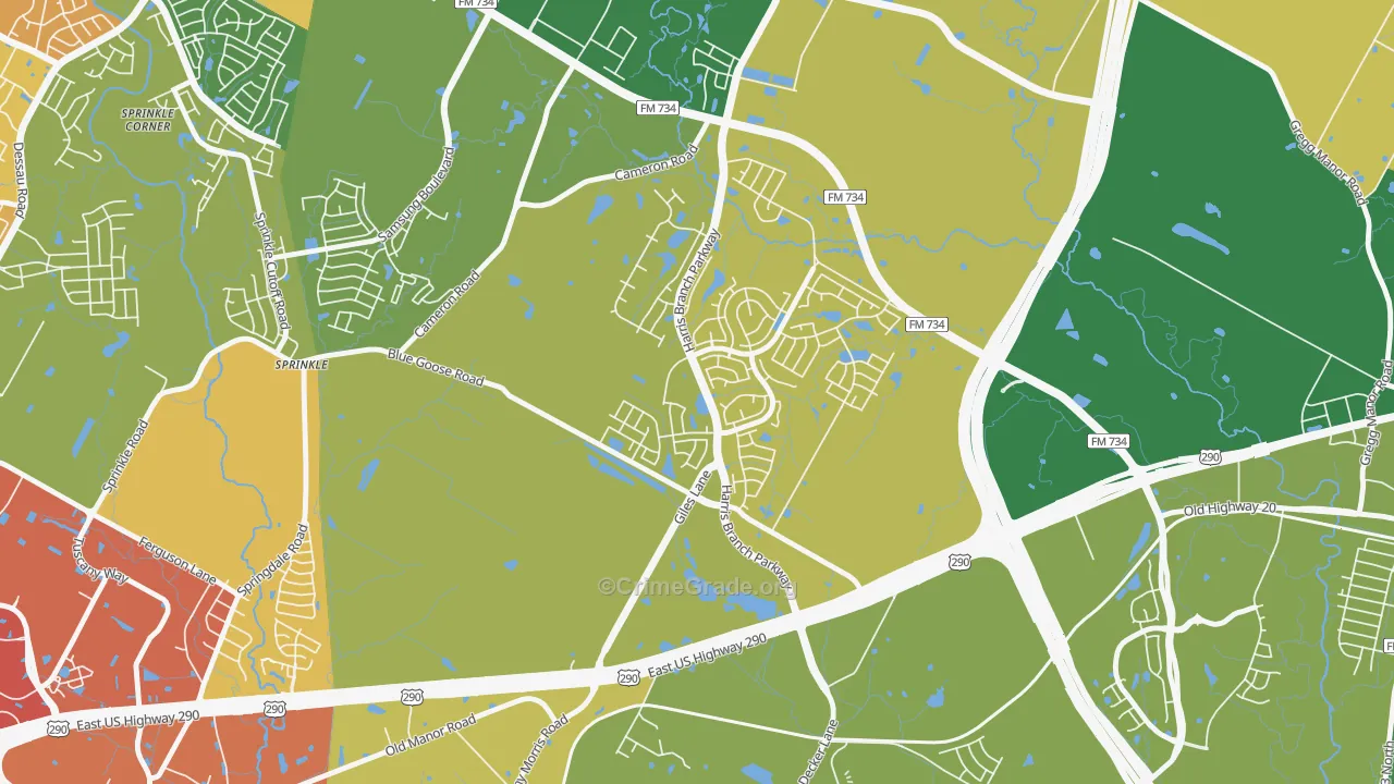 Harris Branch, Austin, TX Map of Robbery Rates
