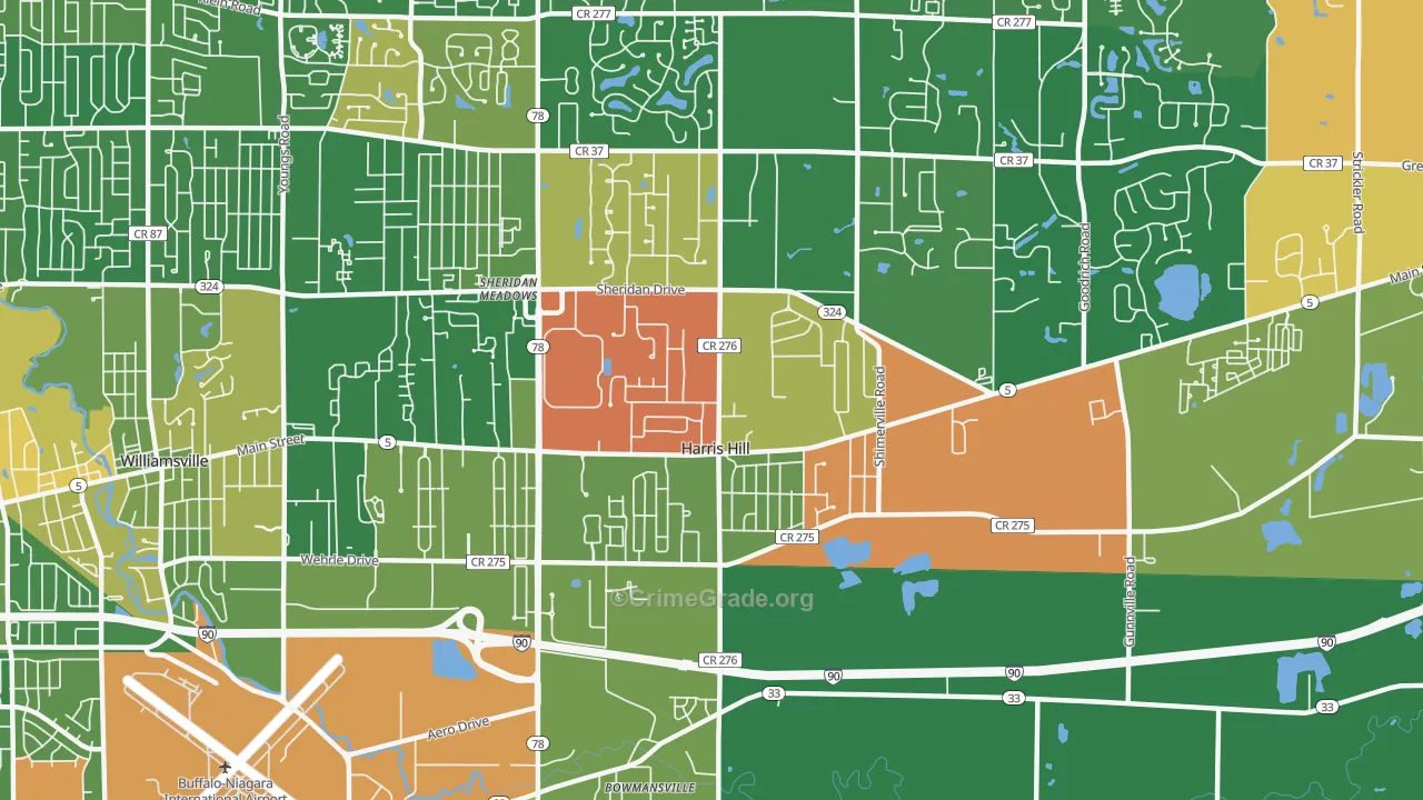 Harris Hill, NY Map of Robbery Rates