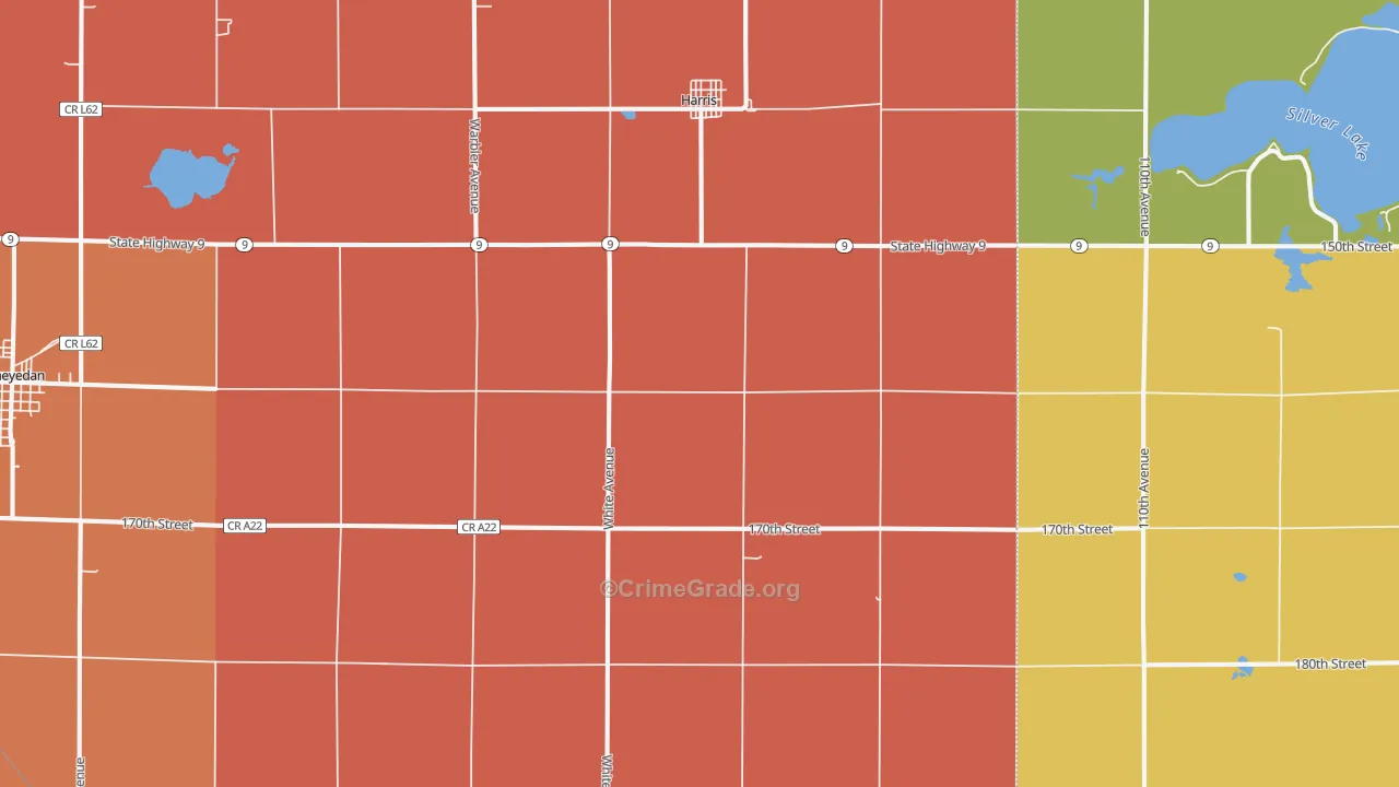 Harris, IA Map of Robbery Rates
