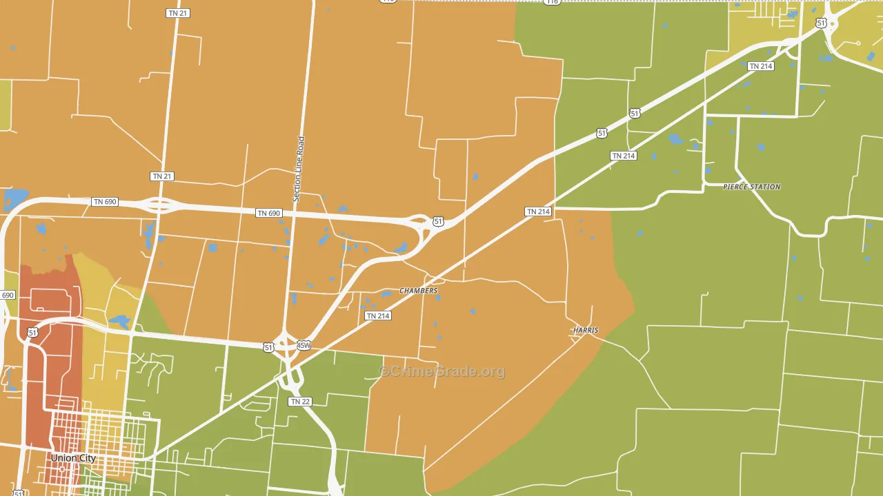 Harris, TN Map of Robbery Rates