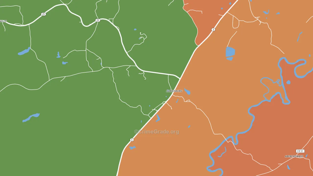Harrisburg, AL Map of Robbery Rates