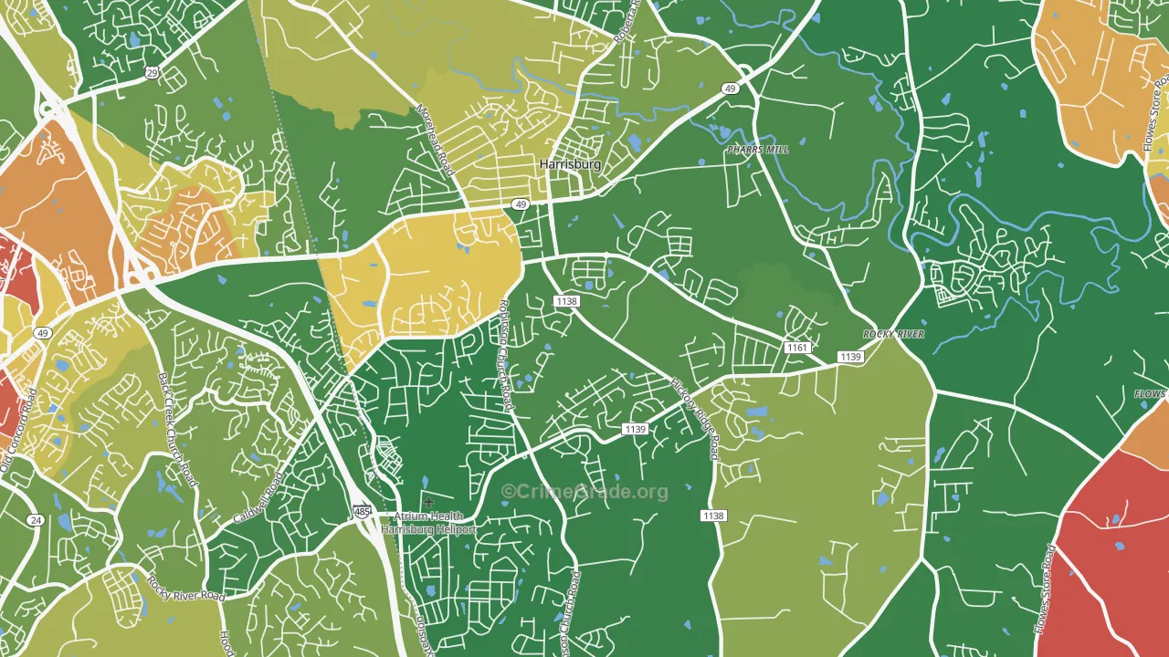 Harrisburg, NC Map of Robbery Rates