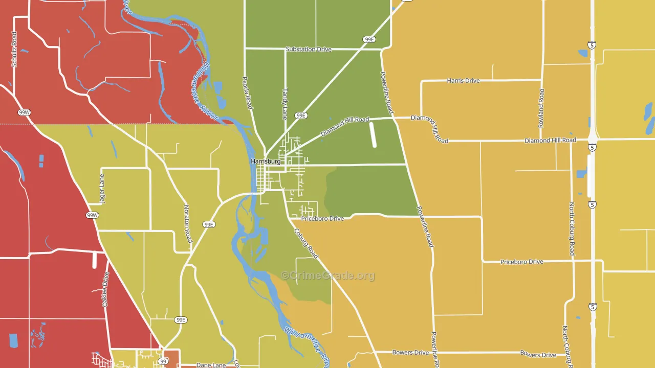 Harrisburg, OR Map of Robbery Rates