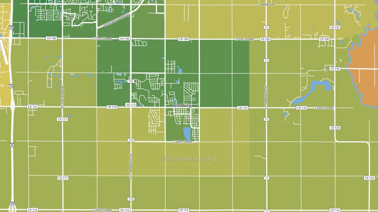 Harrisburg, SD Map of Robbery Rates