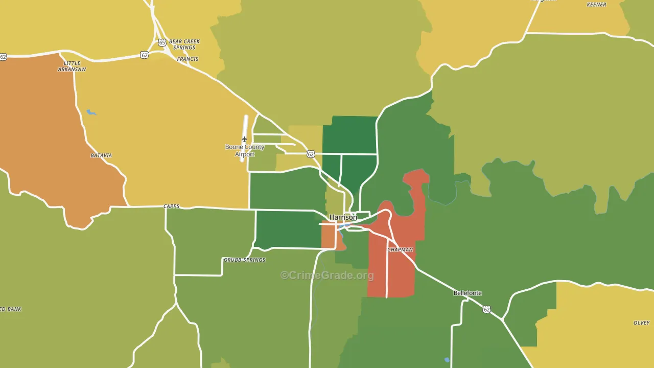 Harrison, AR Map of Robbery Rates