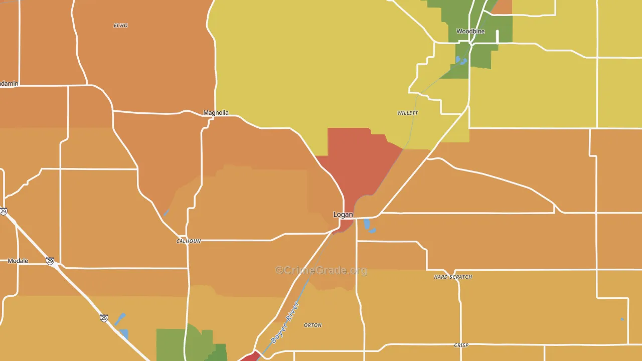 Harrison County, IA Map of Robbery Rates