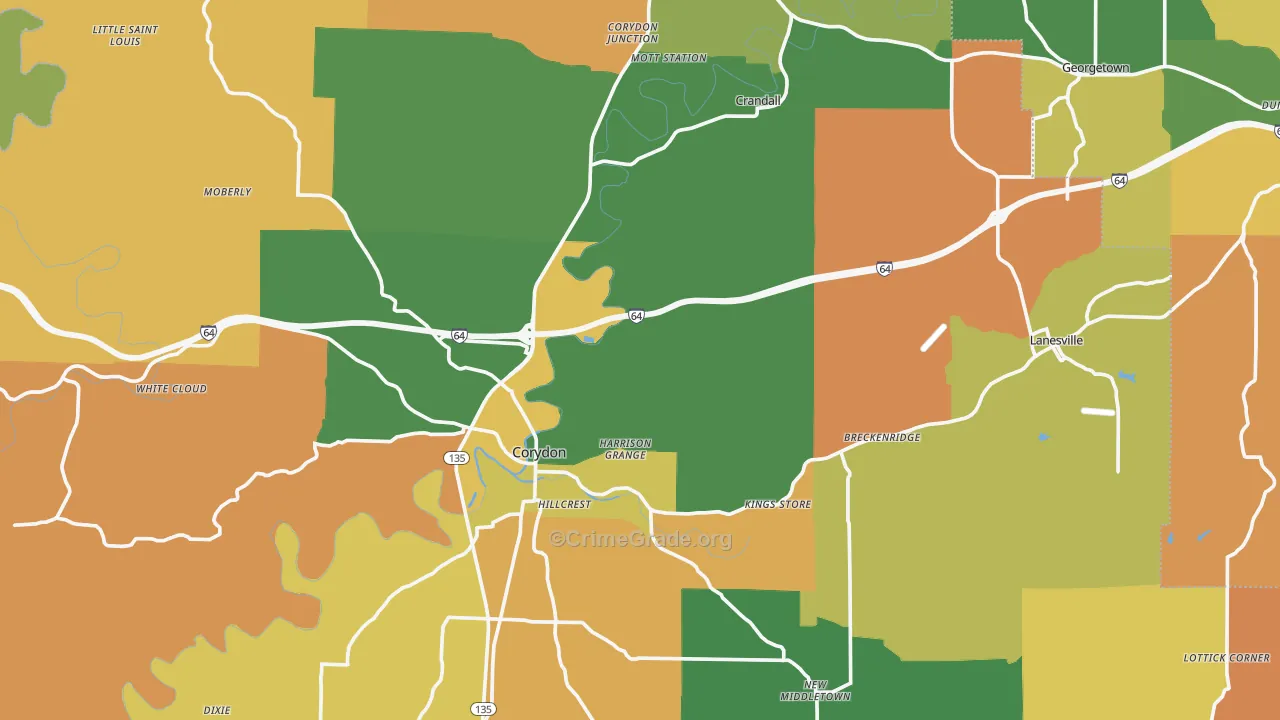 Harrison County, IN Map of Robbery Rates
