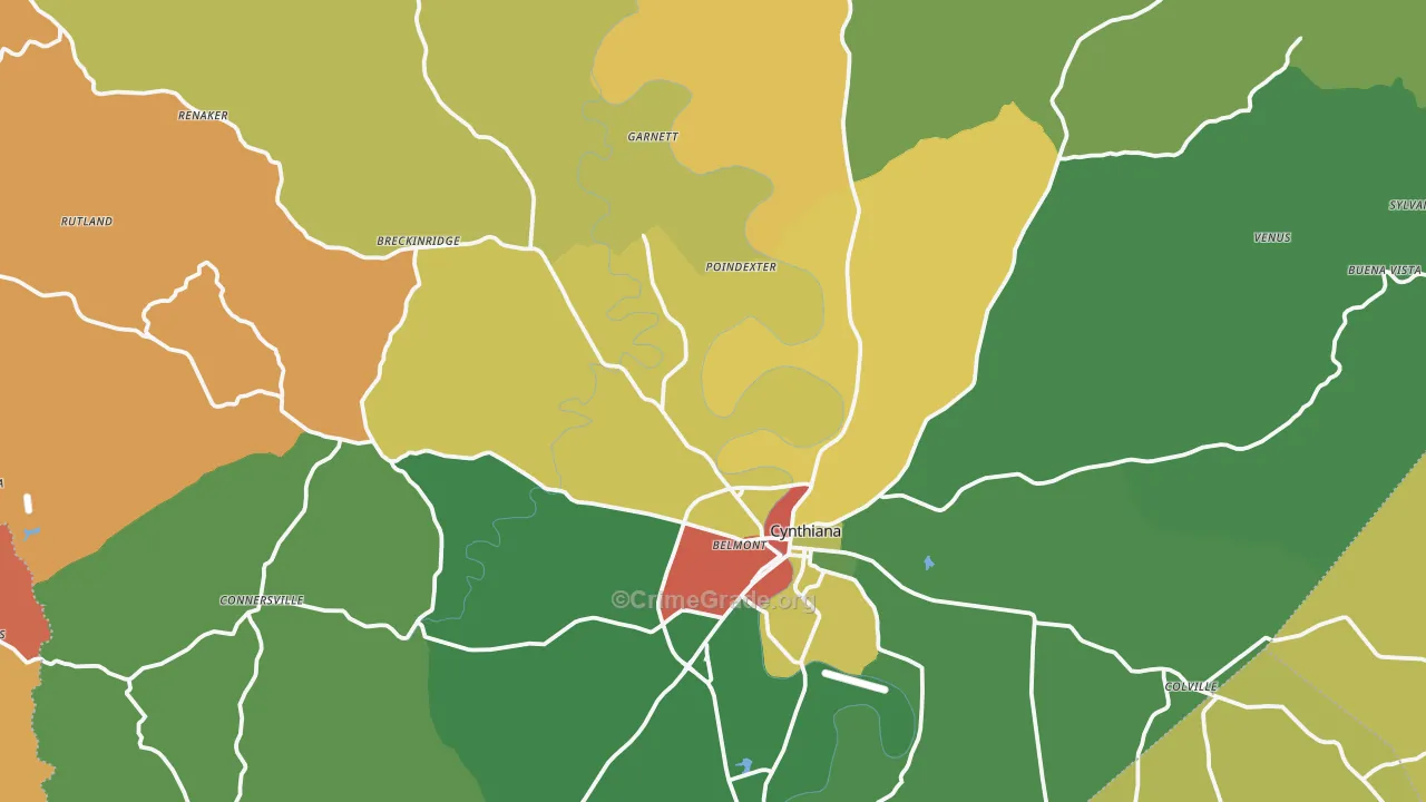 Harrison County, KY Map of Robbery Rates