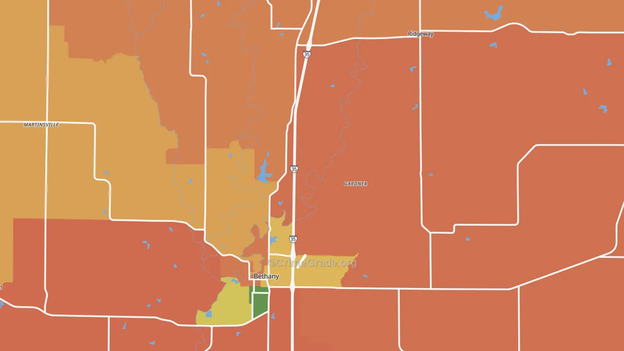 Harrison County, MO Map of Robbery Rates