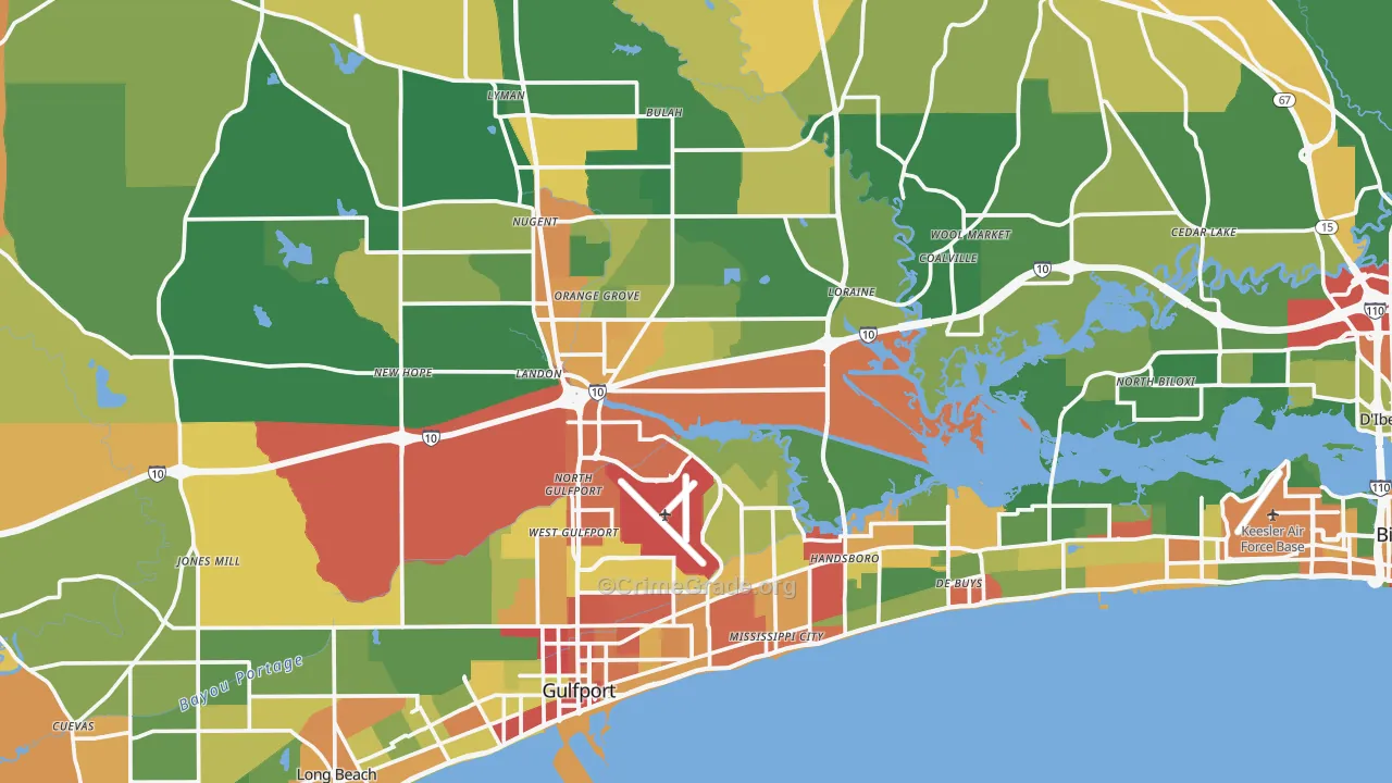 Harrison County, MS Map of Robbery Rates