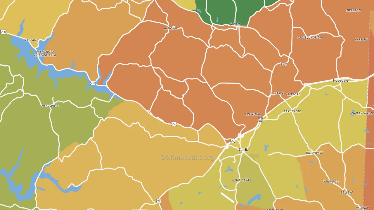 Harrison County, OH Map of Robbery Rates