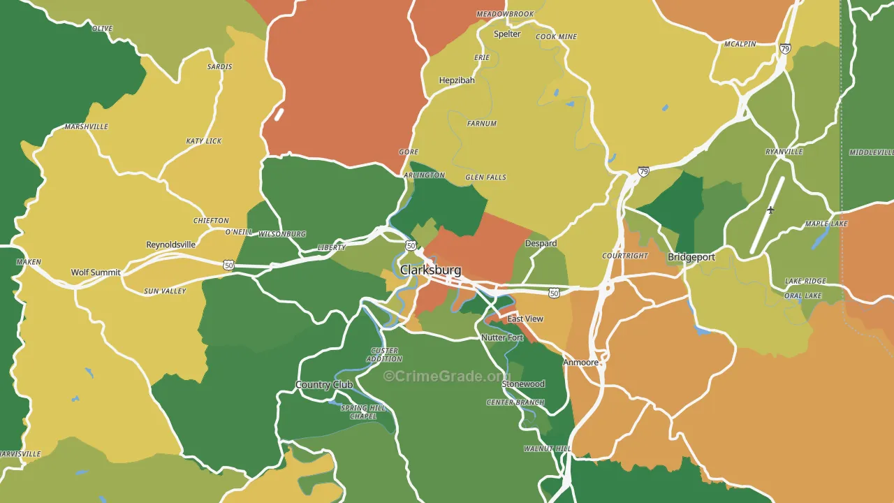 Harrison County, WV Map of Robbery Rates