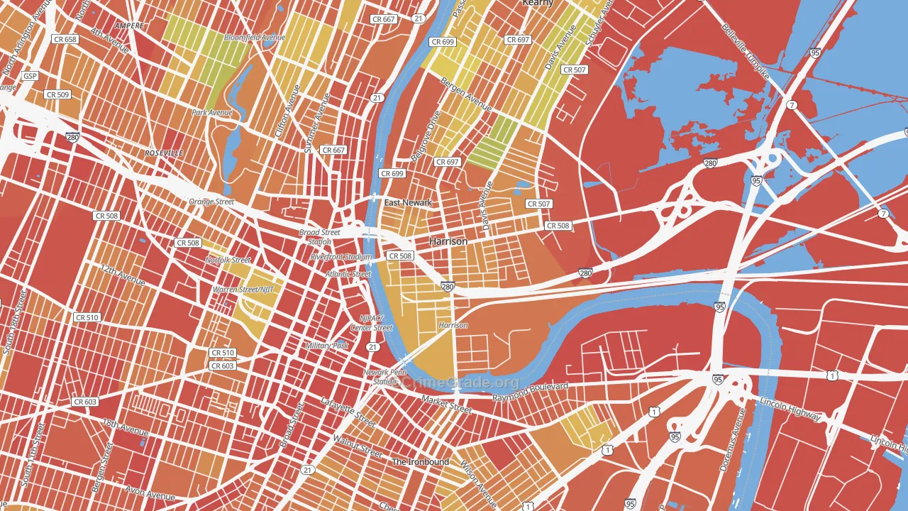 Harrison, NJ Map of Robbery Rates