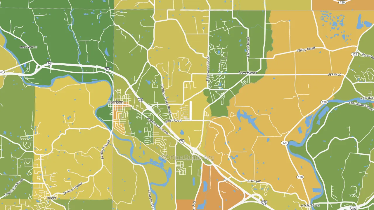 Harrison, OH Map of Robbery Rates