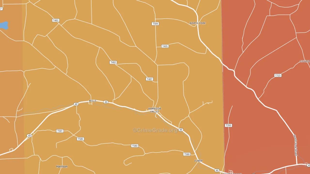 Harrison Valley, PA Map of Robbery Rates
