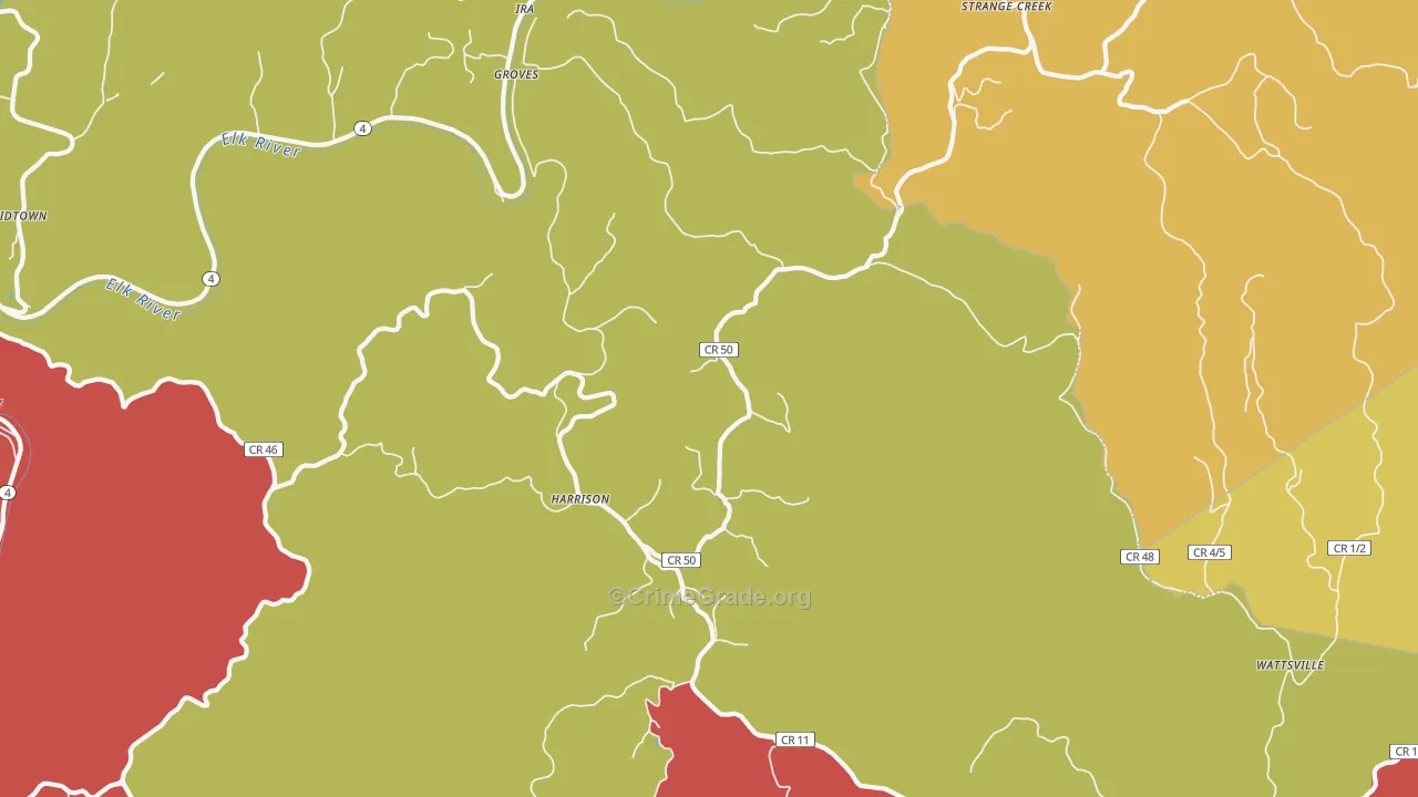 Harrison, WV Map of Robbery Rates