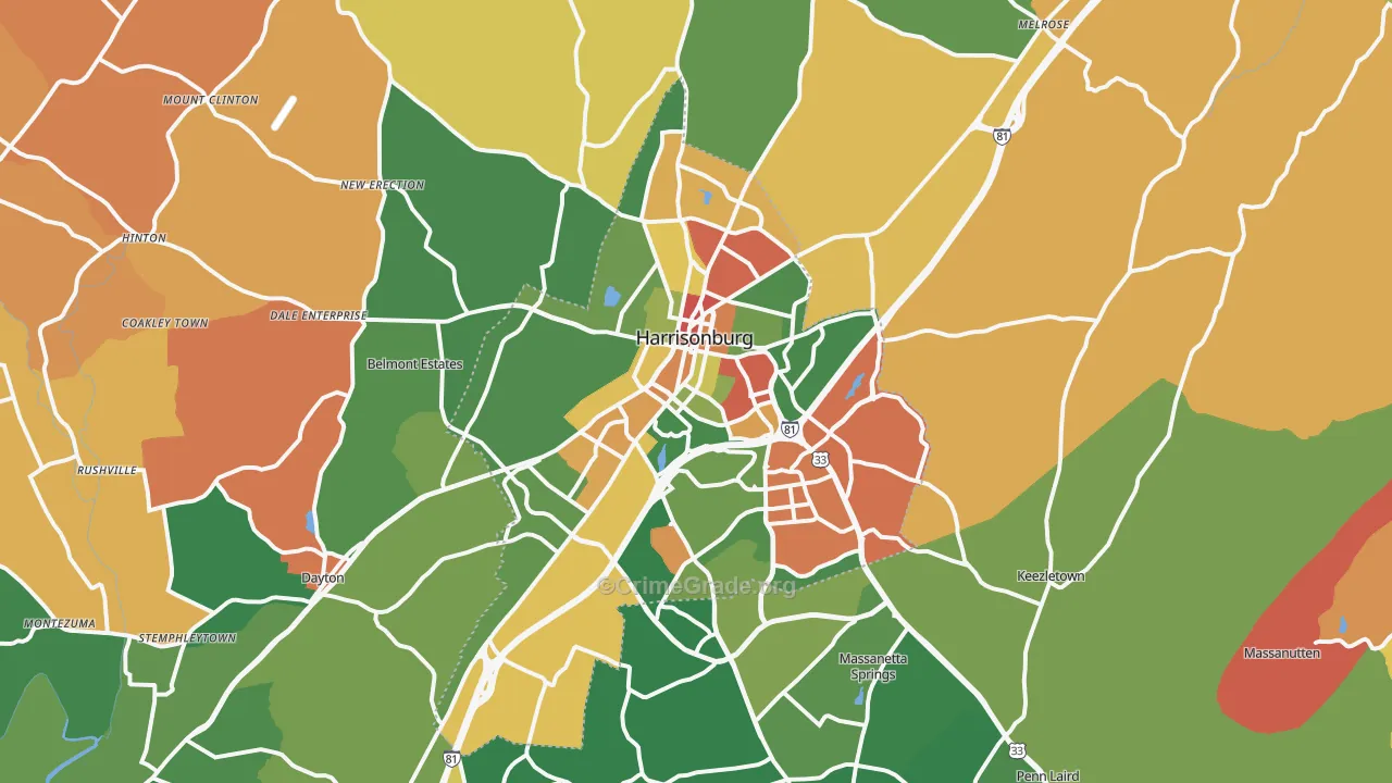Harrisonburg, VA Map of Robbery Rates