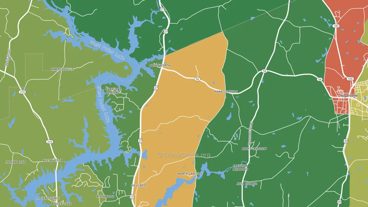 Harrisonville, GA Map of Robbery Rates