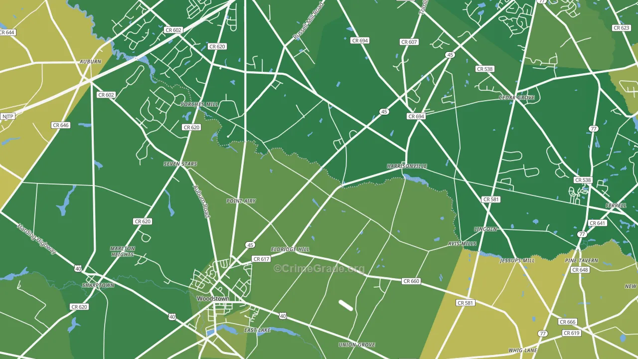 Harrisonville, NJ Map of Robbery Rates