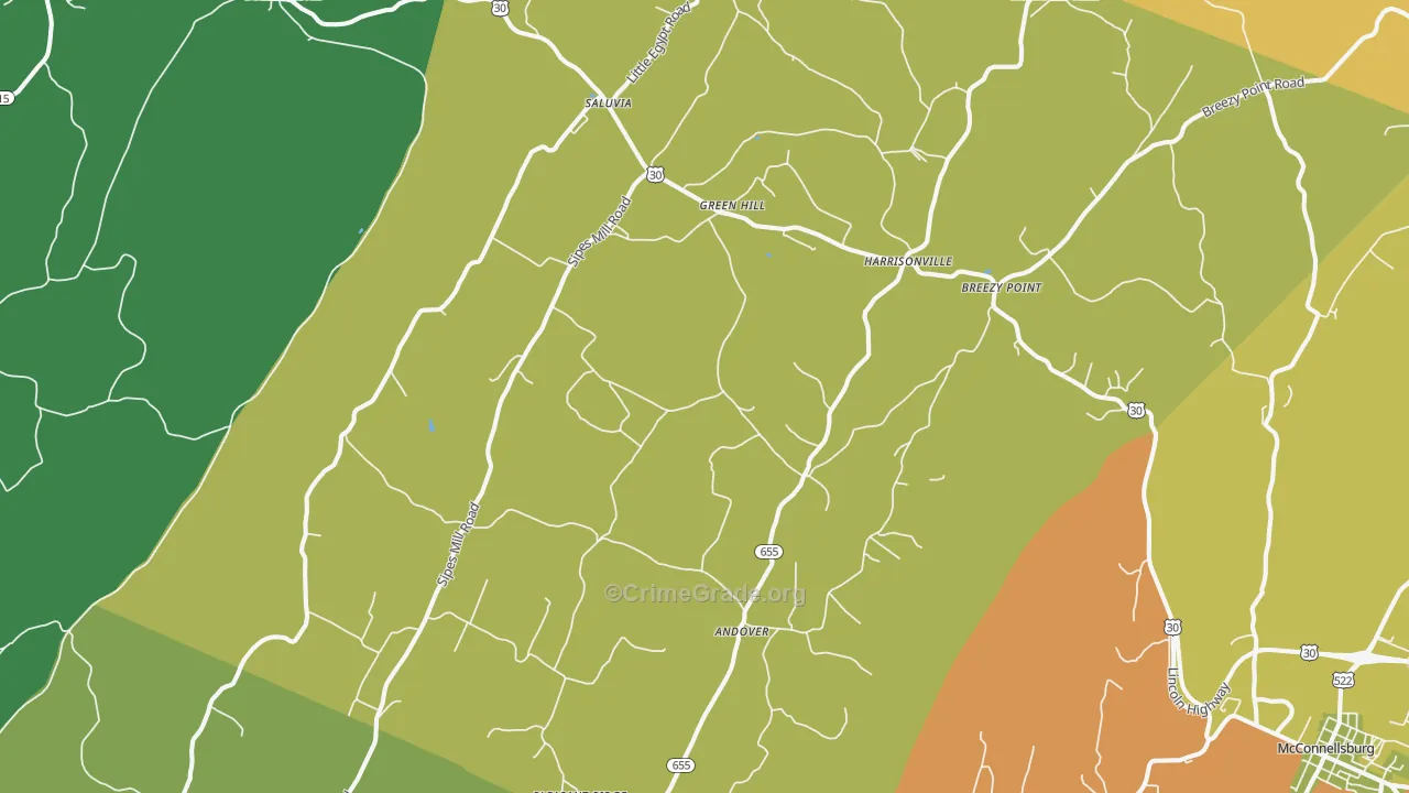 Harrisonville, PA Map of Robbery Rates