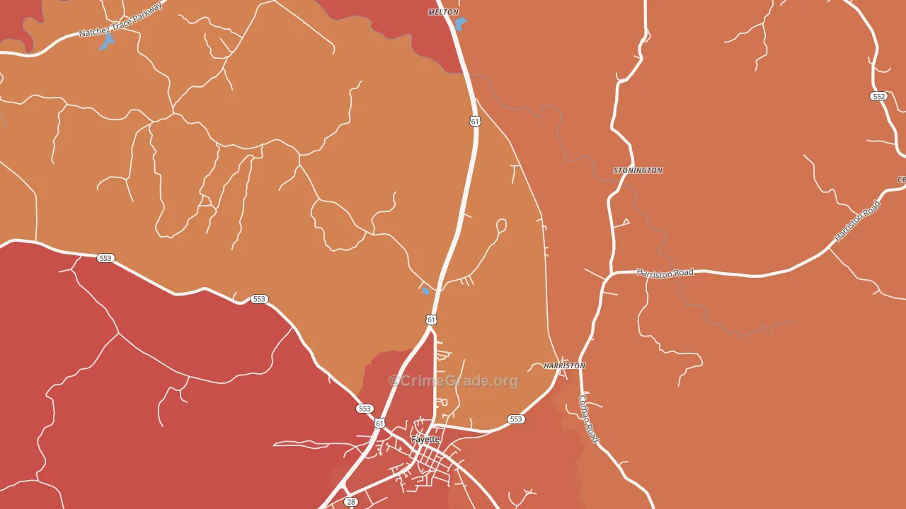 Harriston, MS Map of Robbery Rates