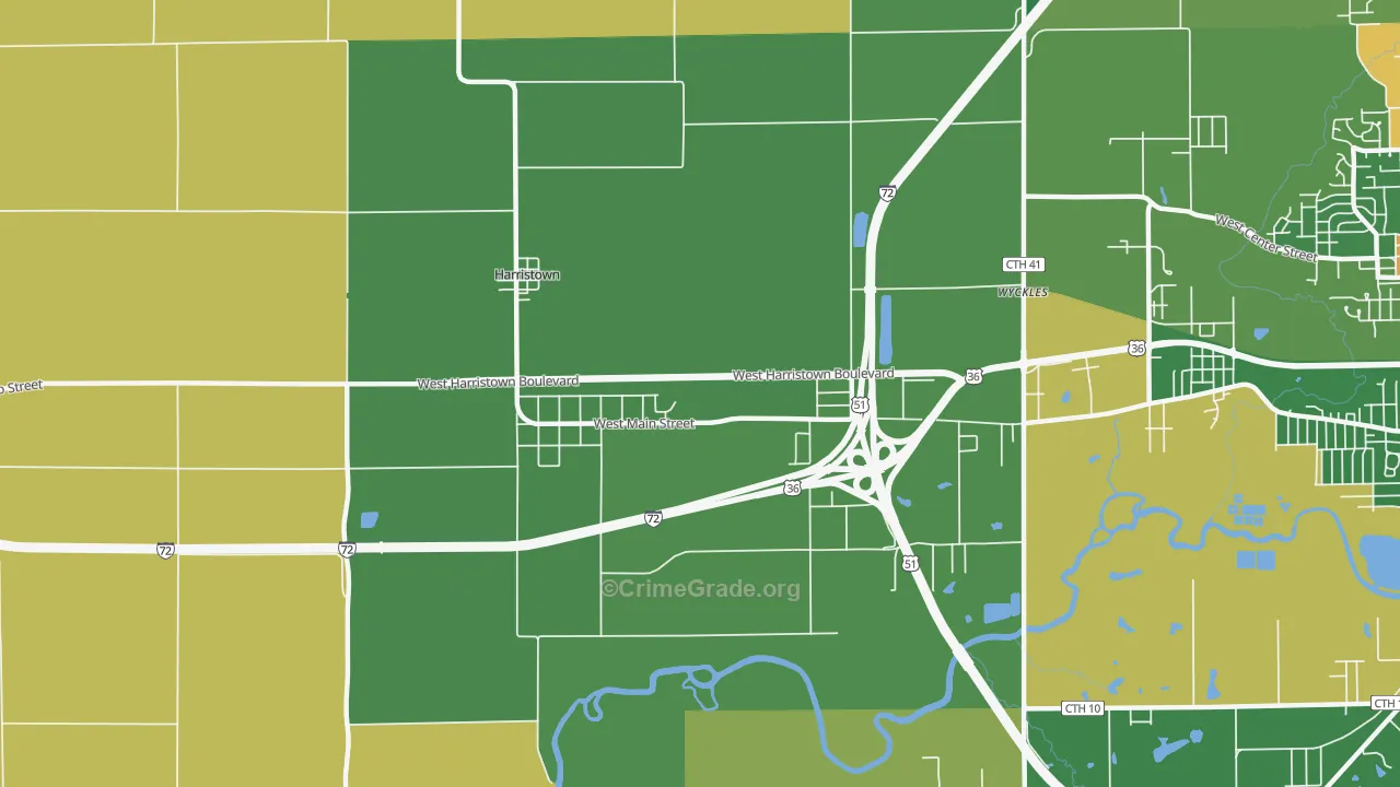 Harristown, IL Map of Robbery Rates