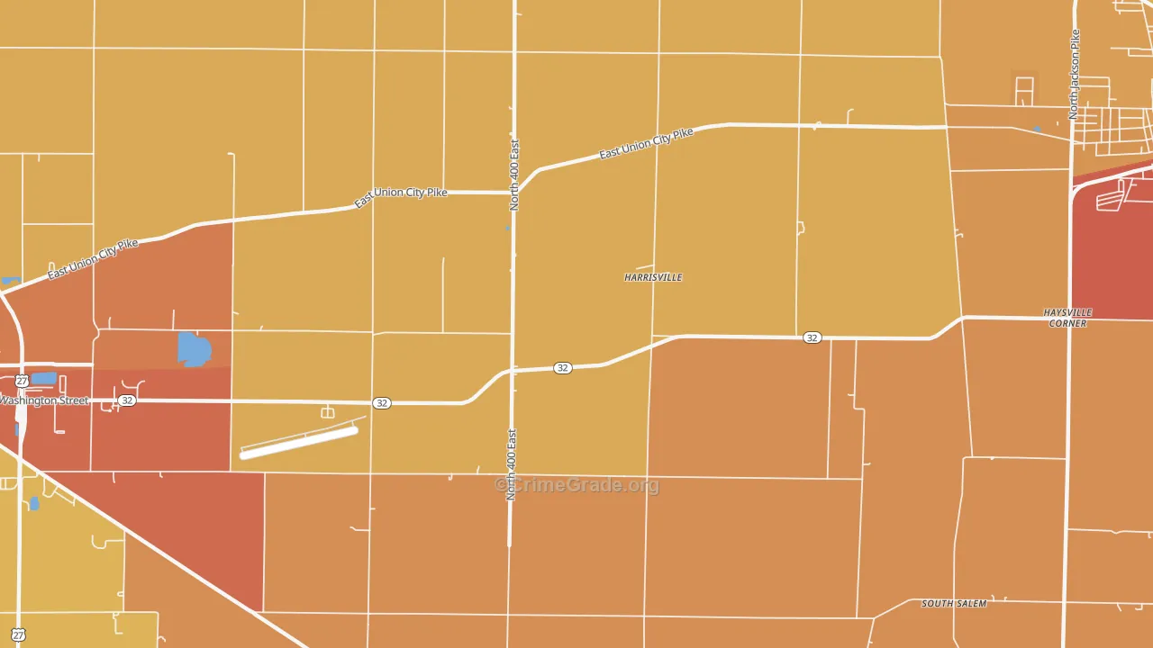 Harrisville, IN Map of Robbery Rates