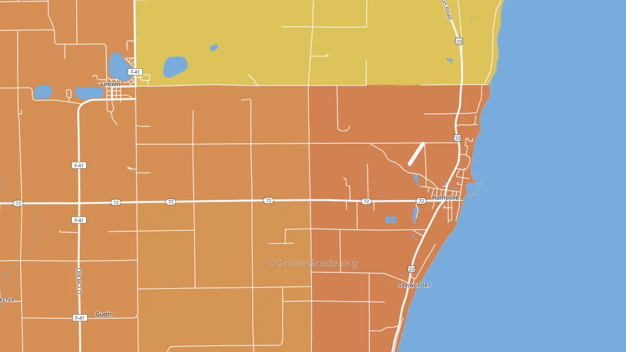 Harrisville, MI Map of Robbery Rates