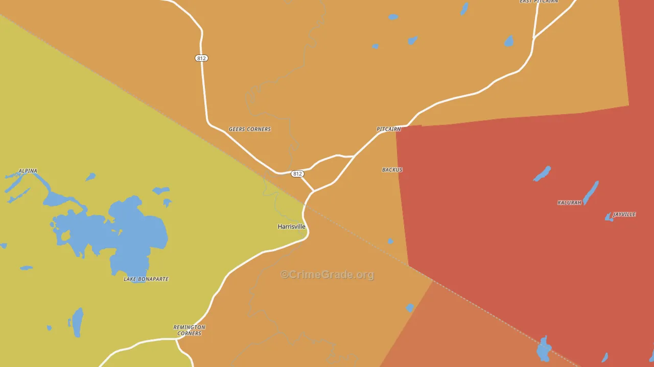 Harrisville, NY Map of Robbery Rates