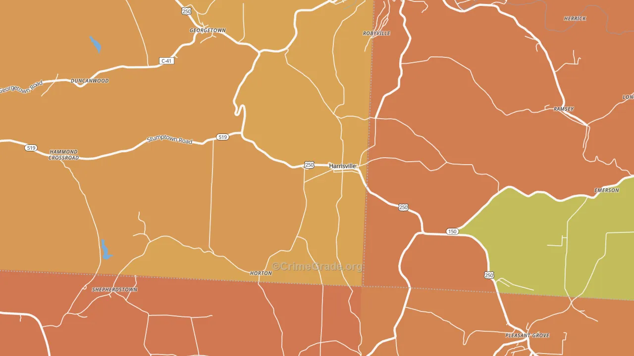 Harrisville, OH Map of Robbery Rates