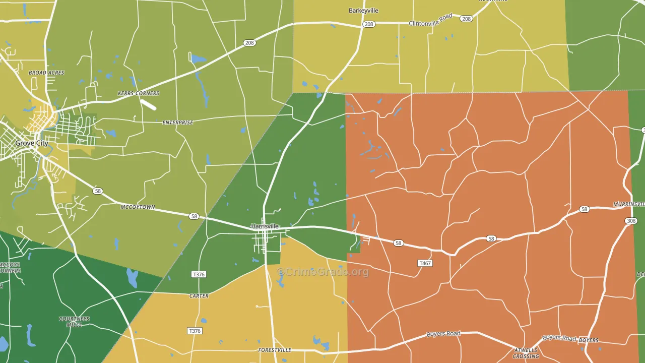 Harrisville, PA Map of Robbery Rates