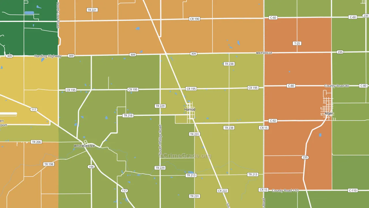 Harrod, OH Map of Robbery Rates