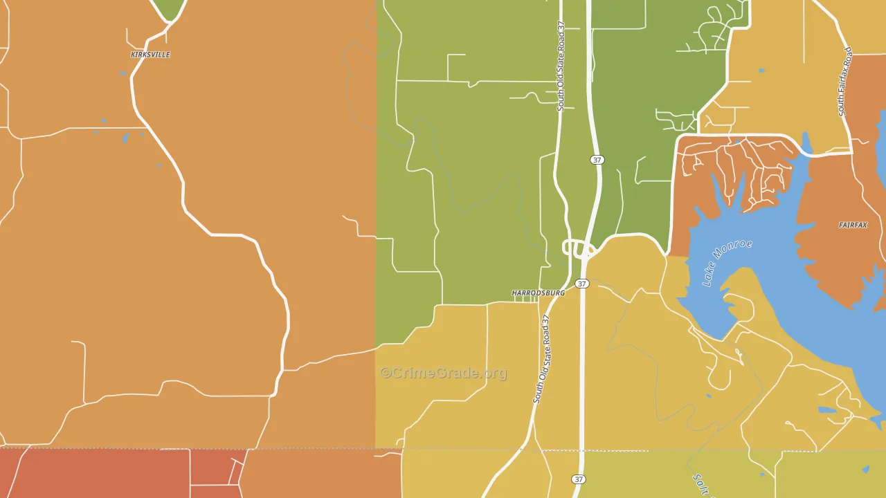 Harrodsburg, IN Map of Robbery Rates